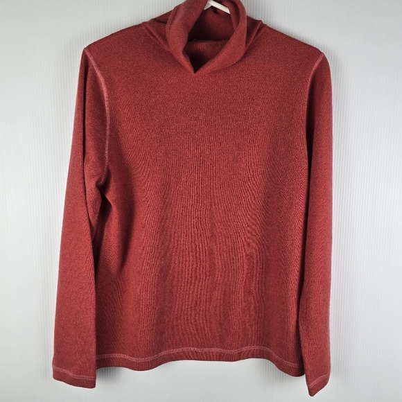 LL Bean Womens 100% Cashmere Burnt Orange Cowl Neck Sweater Long Sleeve Size L - Picture 1 of 8